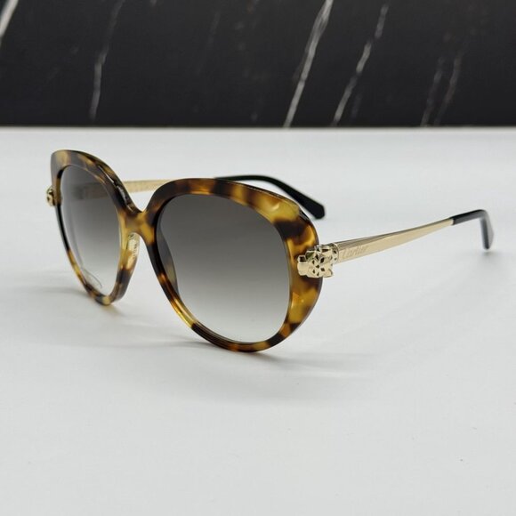 NEW CARTIER CT0064S 002 WOMEN HAVANA GOLD ROUND SUNGLASSES CARTIER CT0064S 002 main image 4